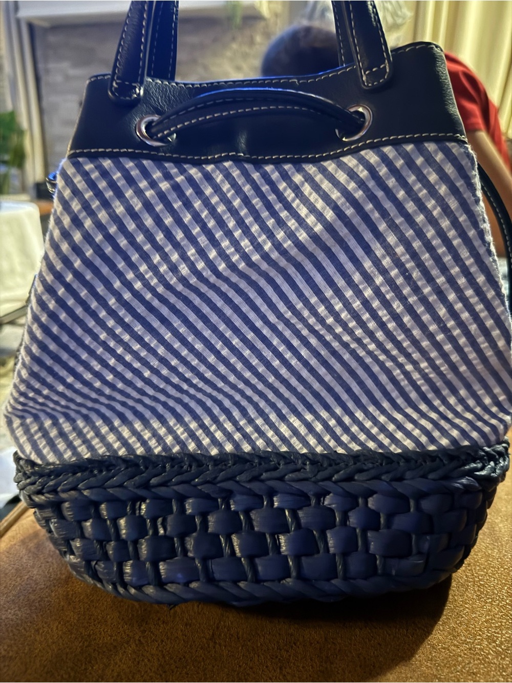 Navy & White Striped Bucket Bag - Women